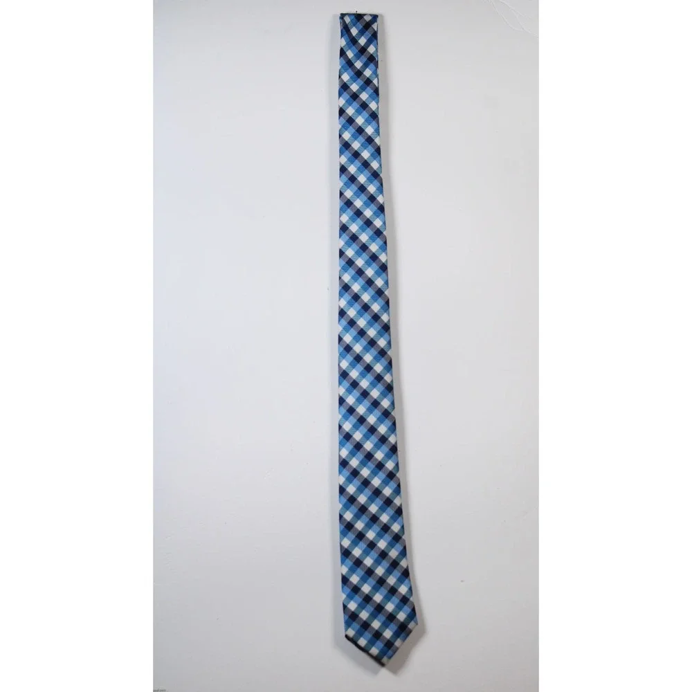 Dockers Boys Blue Gingham Plaid Necktie Formal Dress Tie Navy White Gray  24 in